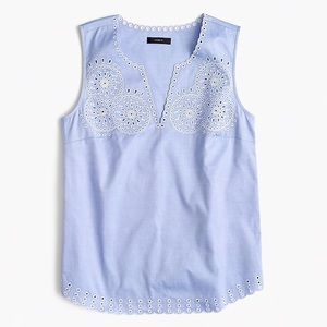 J. Crew Embroidered Circles Blouse French Blue